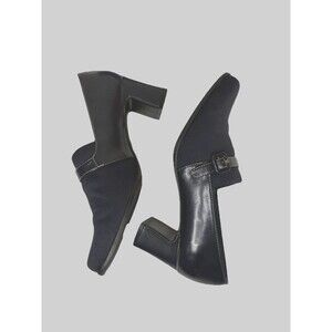 High Lights Navy Pumps Slip On Women 7.5 W Block Heels 90’s Y2K Girl Boss Work